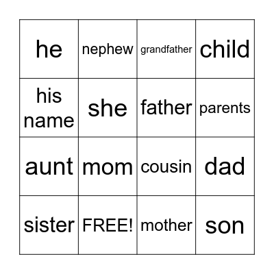 Family Bingo Card