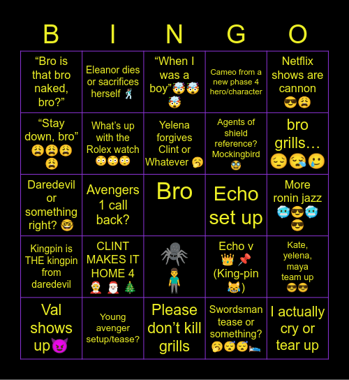 Hawkeye Bingo Card