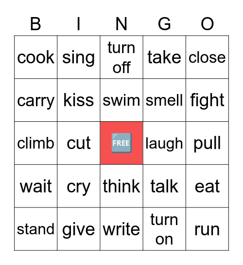 Action Words Bingo Card