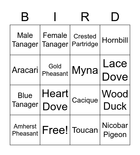 Bird Bingo Card