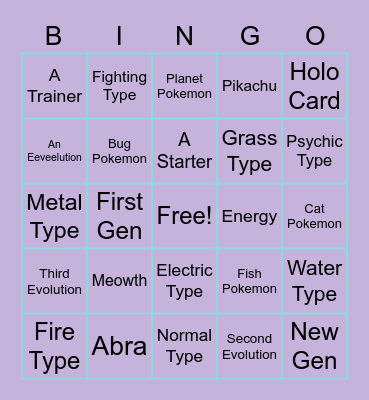 Pokemon Card Bingo Card