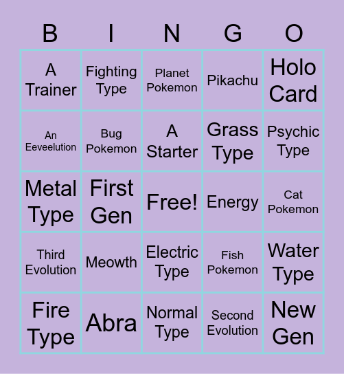 Pokemon Types Bingo Card