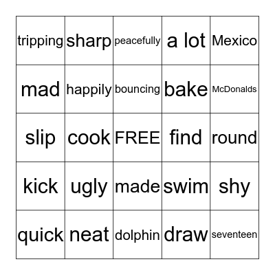 Parts of Speech Bingo Card