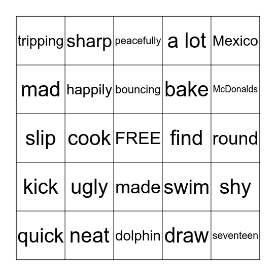 Parts of Speech Bingo Card