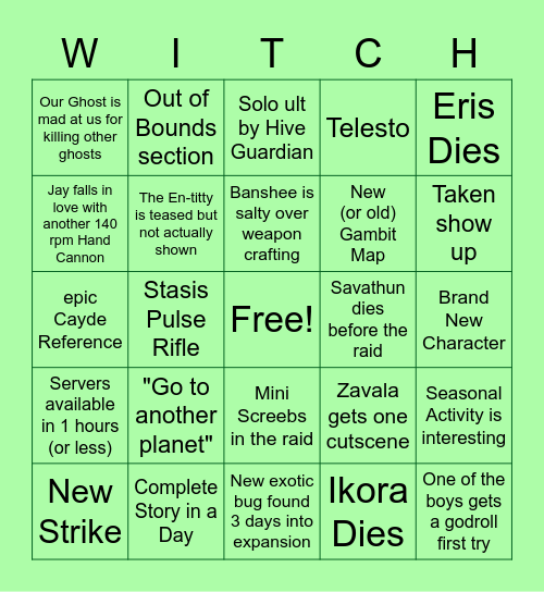 Witch Queen Bingo Card Bingo Card