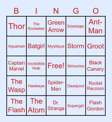 superheroes Bingo Card