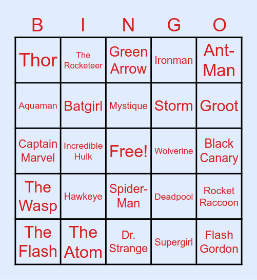 superheroes Bingo Card