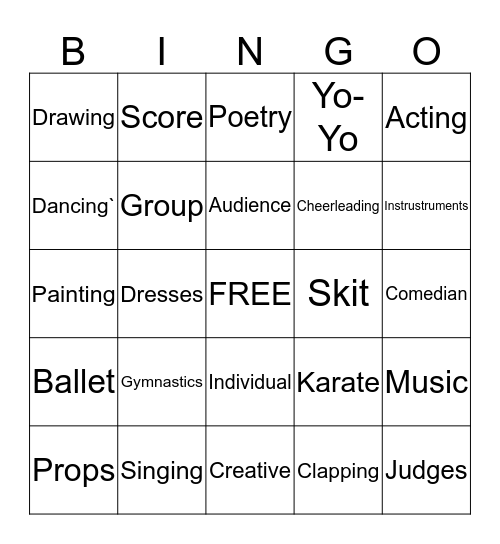 Talent Show Bingo Card