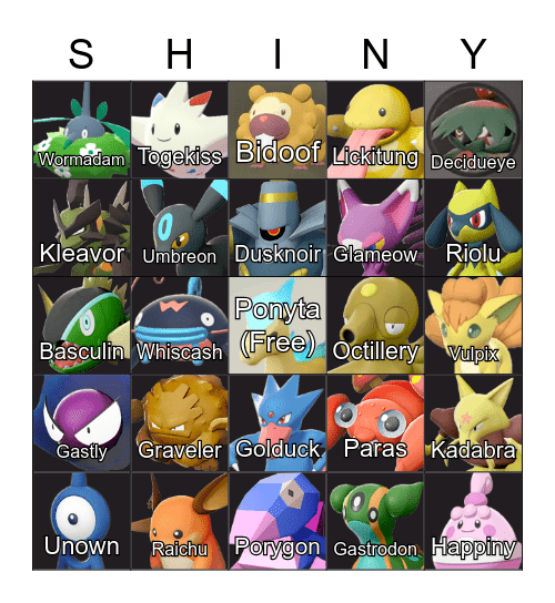 Shiny Pokémon Arceus Bingo Card