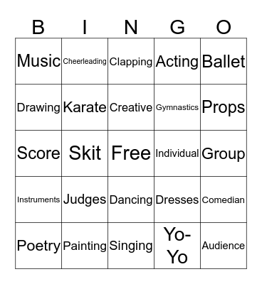 Talent Show Bingo Card