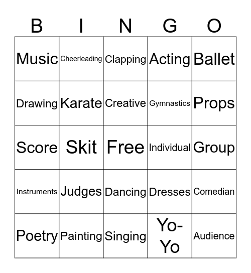 Talent Show Bingo Card