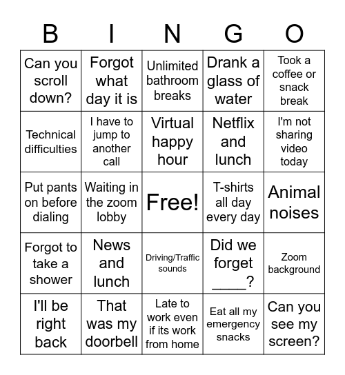 ZOOM BINGO Card