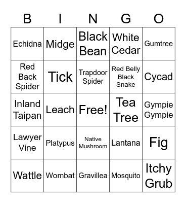 Australian Flora/Fauna Bingo Card
