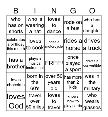 Human Bingo Card