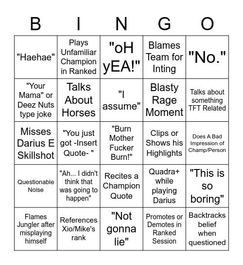 Beasty Bingo Card