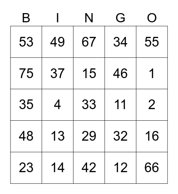 Nessetti NUMBERS (Round 1) Bingo Card