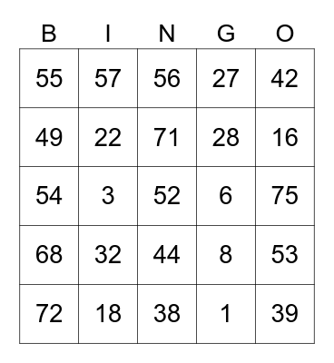 Slim Round 1 (Numbers) Bingo Card