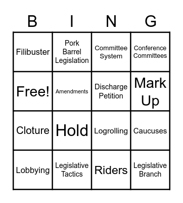 Legislative Tactics Bingo Card