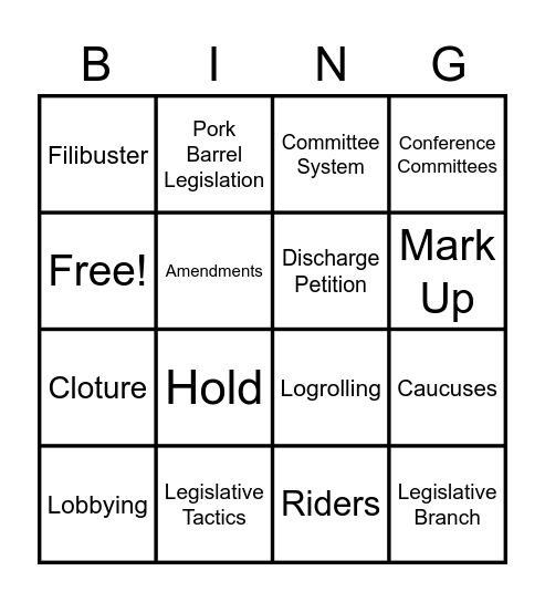 Legislative Tactics Bingo Card