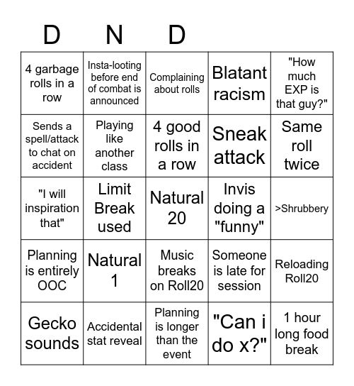 Untitled Bingo Card