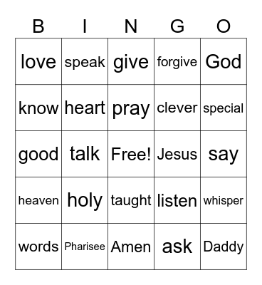Lord's Prayer Bingo Card