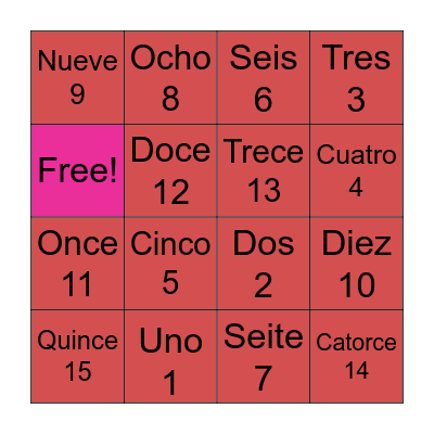 Spanish Number Bingo Card