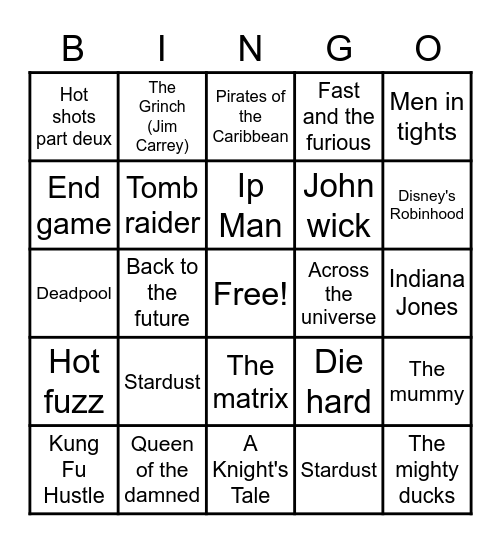 Favorite Popular Movies Bingo Card