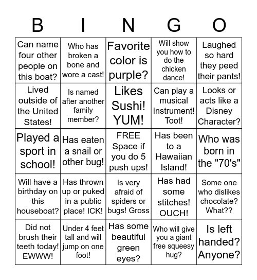 Find A Family Member Who..... Bingo Card
