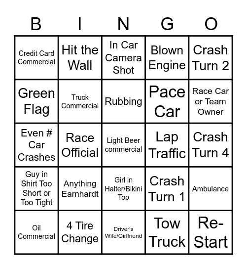 NASCAR Bingo Card