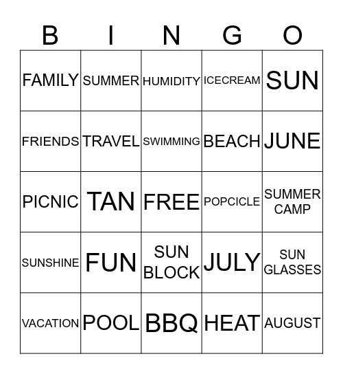 SUMMER TIME Bingo Card