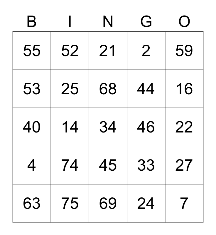 Jet NUMBERS Round 1 Bingo Card