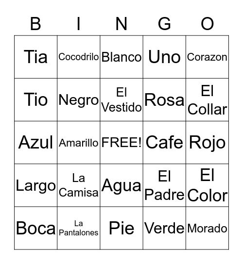 Spanish Bingo Card