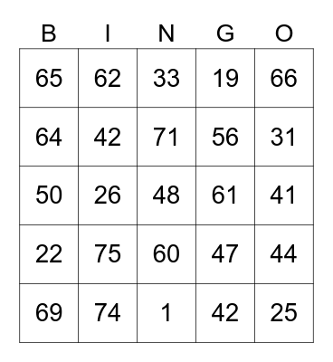 Markeles NUMBERS (Round 1) Bingo Card