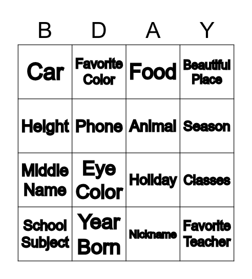 Jenelle's 16th Bingo Card