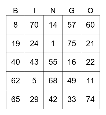 Andi Round 2 (Numbers) Bingo Card