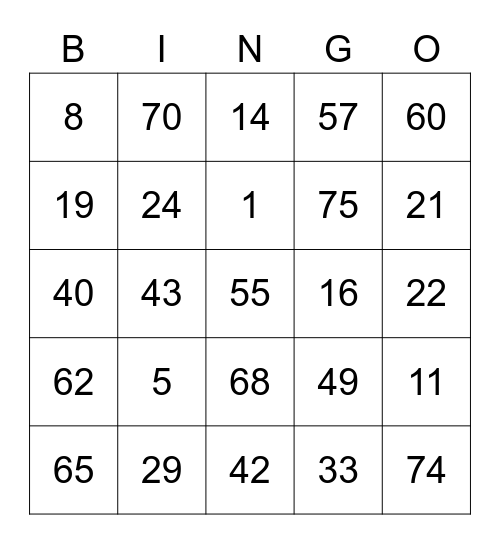 Andi Round 2 (Numbers) Bingo Card