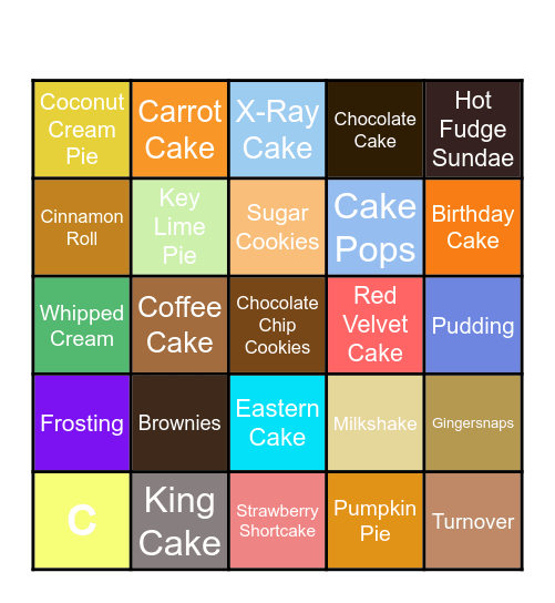 Desserts Bingo Card