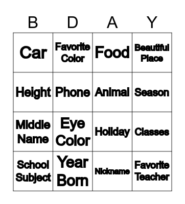 Jenelle's 16th Bingo Card