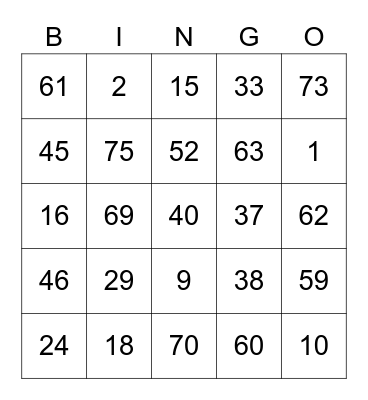 Switch Round 2 (Numbers) Bingo Card