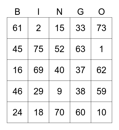 Switch Round 2 (Numbers) Bingo Card