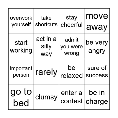 WMV Lesson 17: Idioms Bingo Card