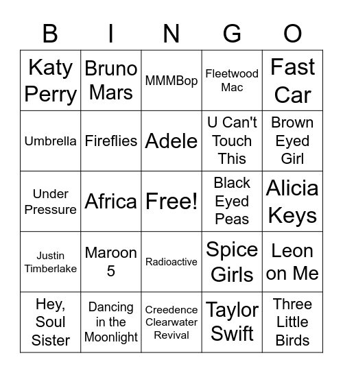Music Bingo Card