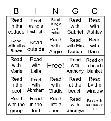 Read during School Vacation Bingo Card