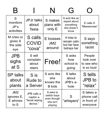 Family Bingo Card