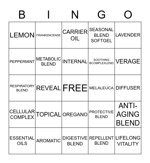 ESSENTIAL OILS BINGO Card