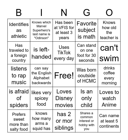 Untitled Bingo Card