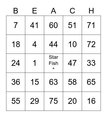 BEACH BLANKET BINGO Card