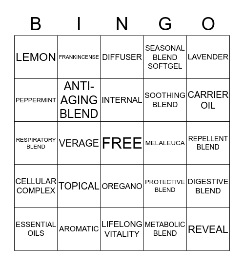 ESSENTIAL OILS BINGO Card