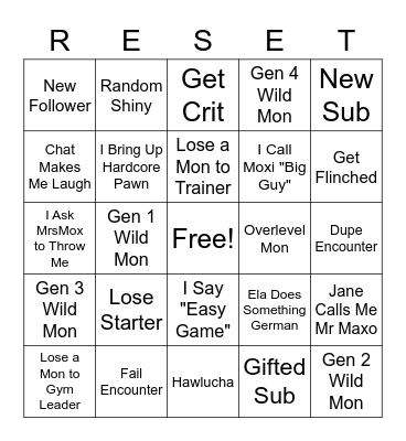 Boomer Runs Gen 6 Bingo Card
