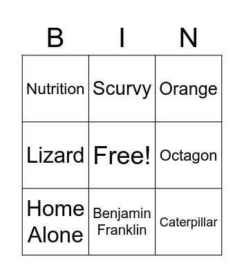 Stuff Bingo Card